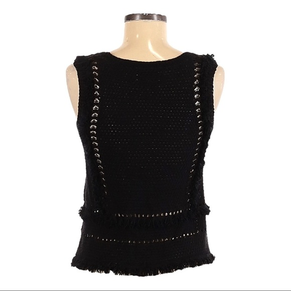 Pepin Anthropologie Open Knit Fringe Sleeveless Black Boho Sweater Size XS - Picture 2 of 9